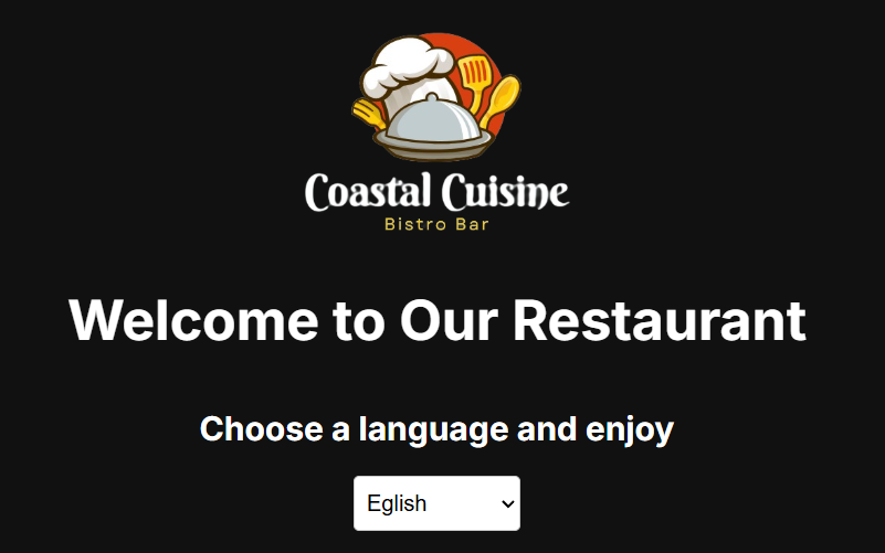 snapshot of Coastal Cuisine digital menu website