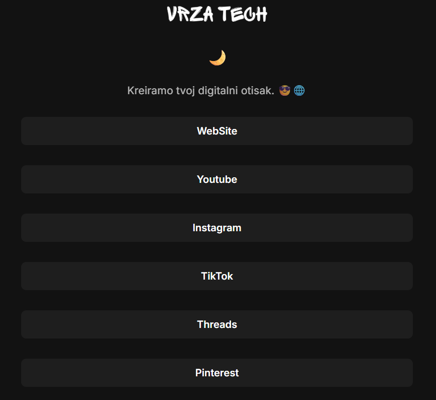 csnapshot of Vrza Tech social links website